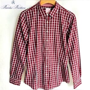 Brooks Brothers Red Plaid Fitted Non-Iron Cotton Button Shirt